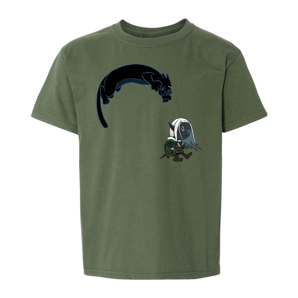 Drizzt and Guenhwyvar Kids T-Shirt - Military Green - 20