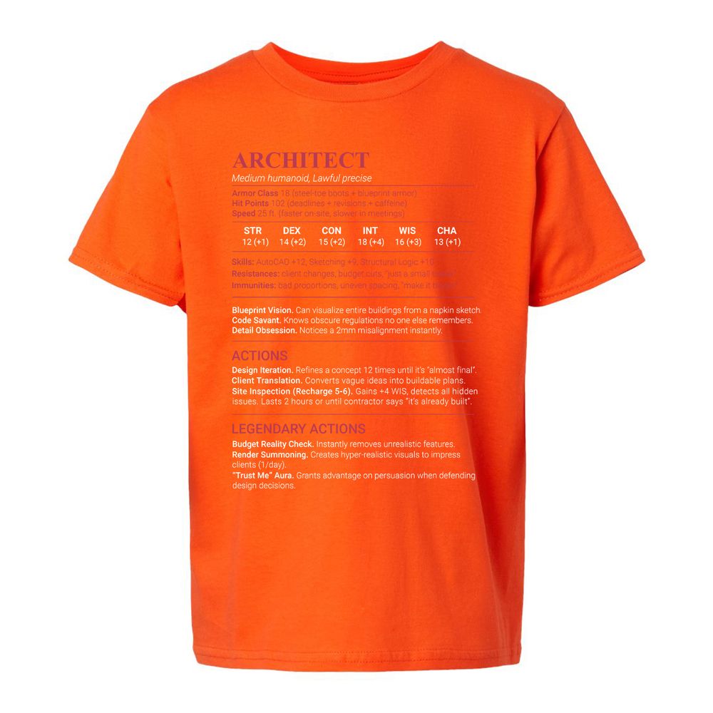 Architect Stats Kids T-Shirt - Orange - 20