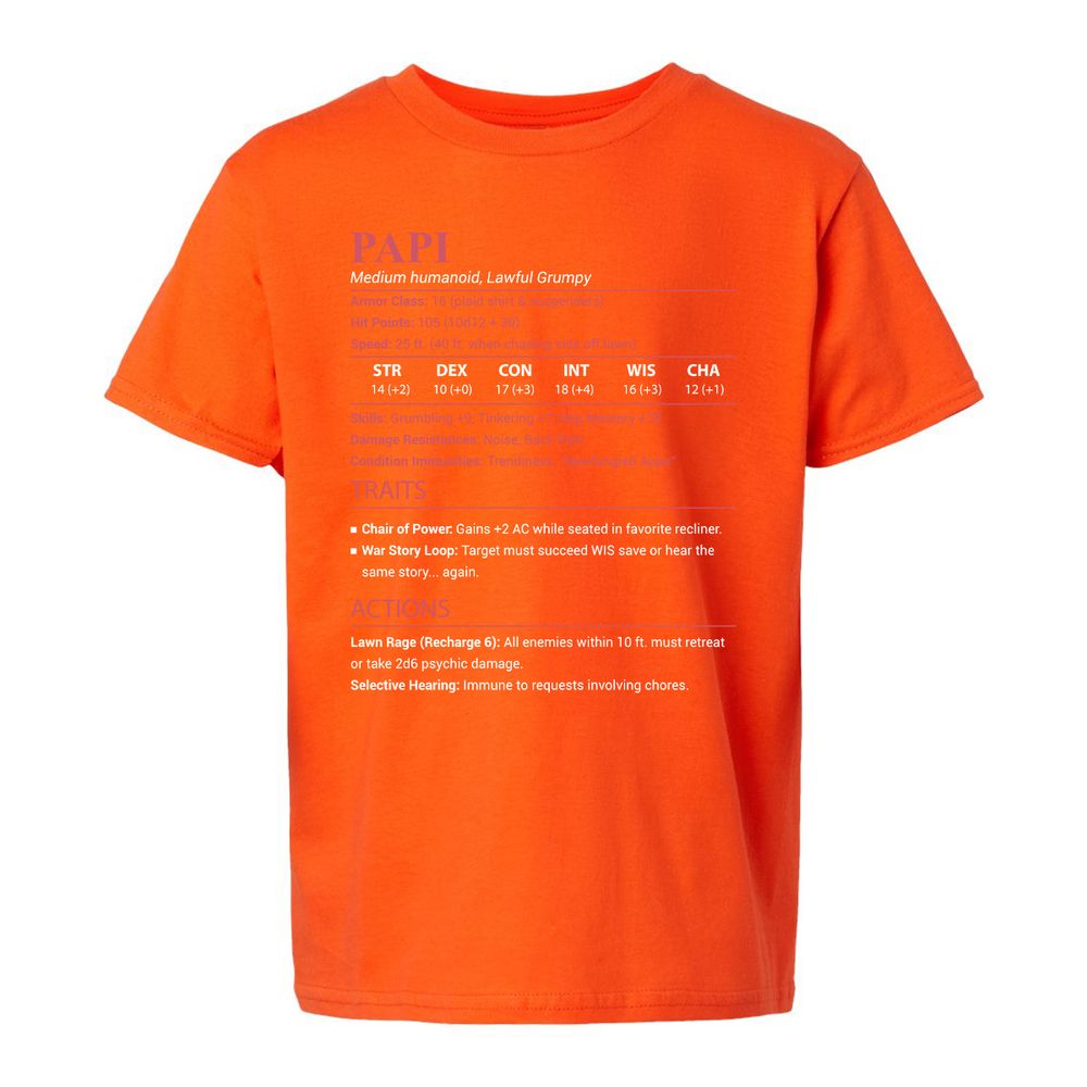 Papi Stats Kids T-Shirt - Orange - 20