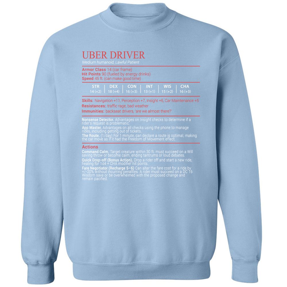 Uber Driver Stats Block Classic Unisex Sweatshirt - Light Blue - 21