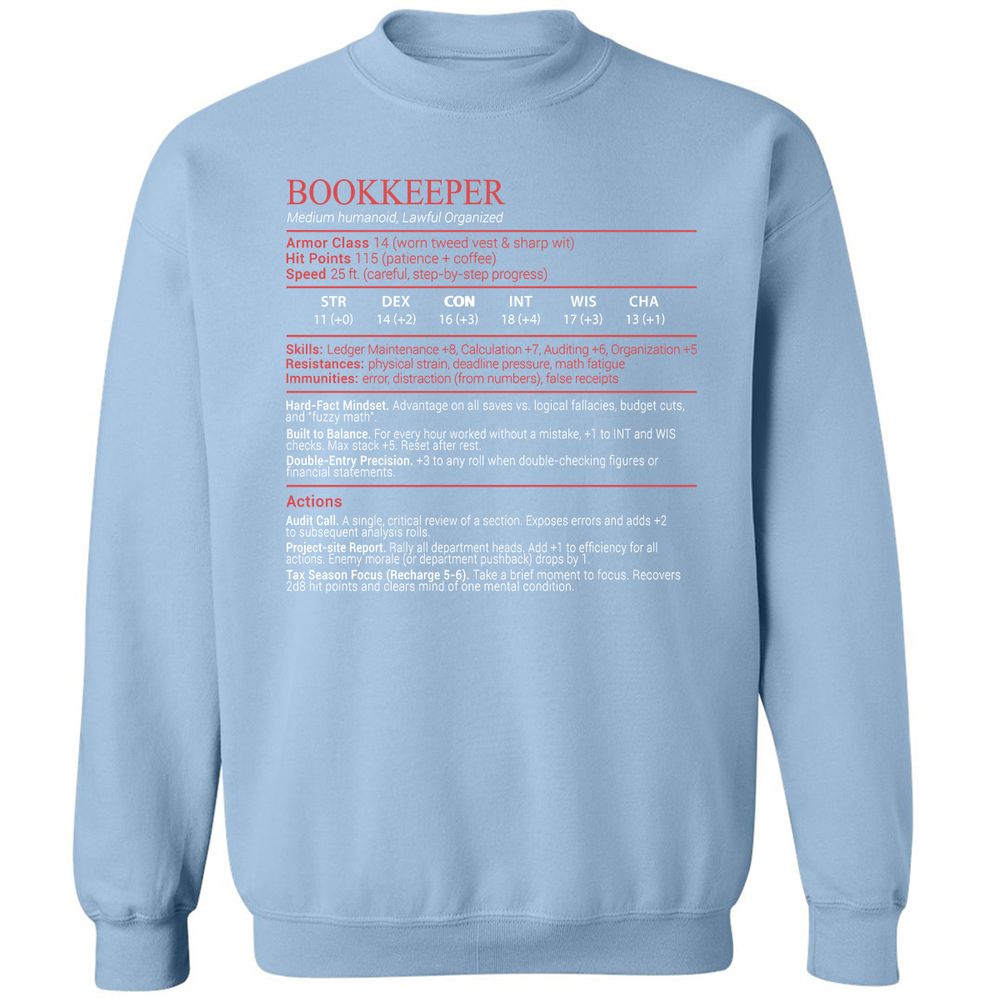 Bookkeepper Stats Block - Light Blue - 21