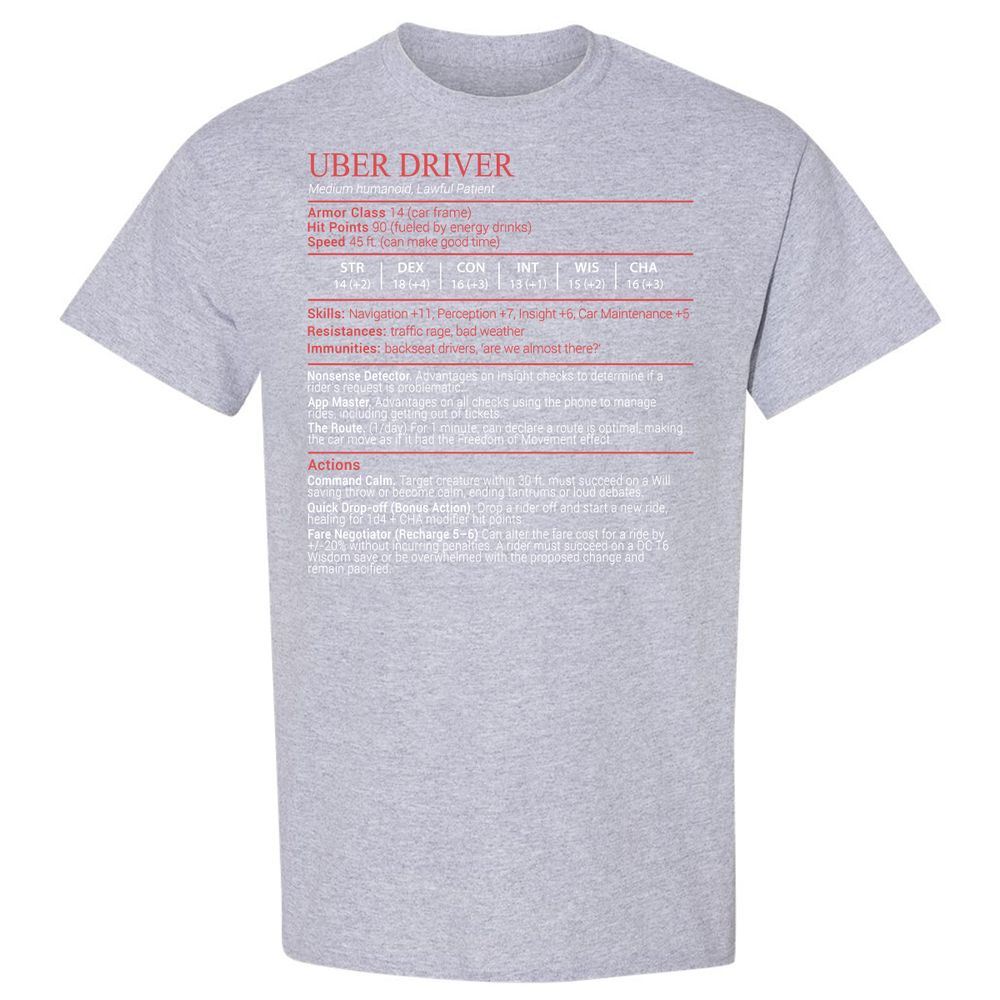 Uber Driver Stats Block Classic Unisex T-Shirt - Sport Grey - 21