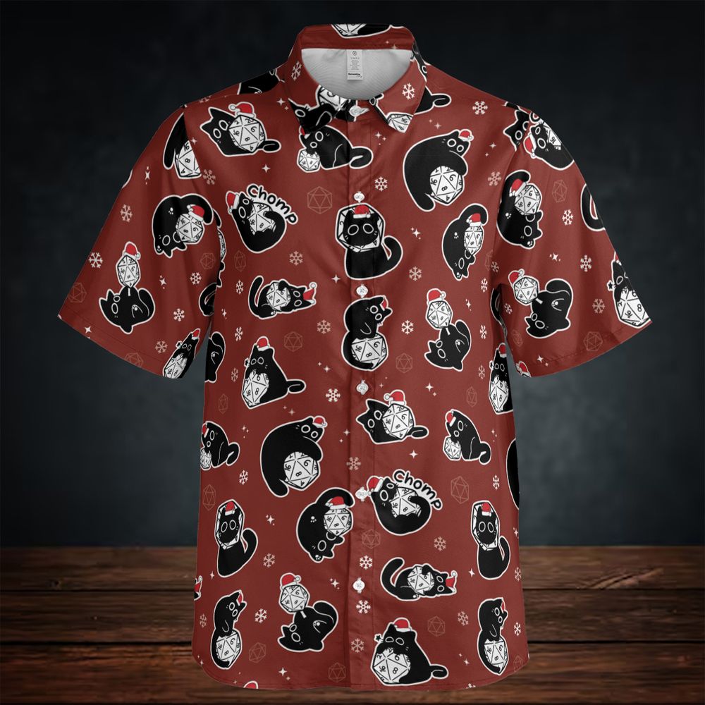 Christmas Black Cat Dice Button Down Shirt -  - 2