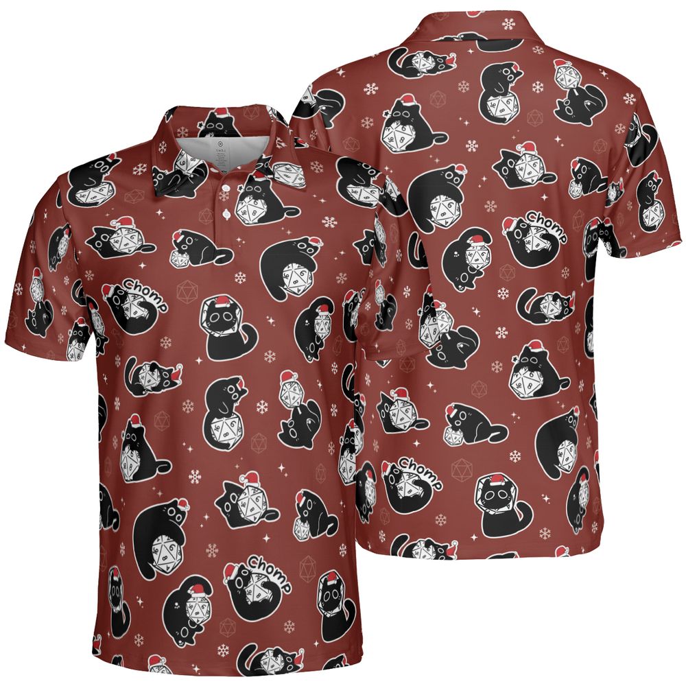 Christmas Black Cat Dice AOP Men/Women Polo Shirt -  - 2