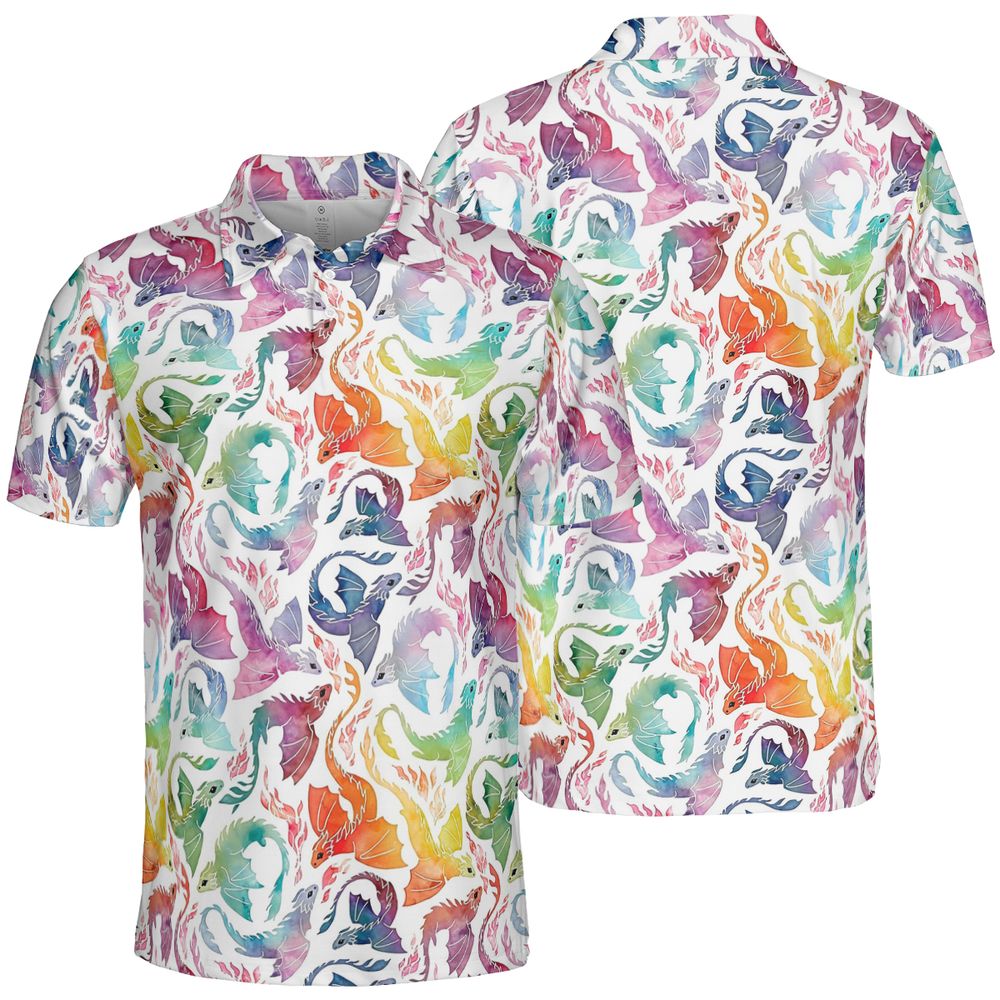 Dragon fire rainbow AOP Men/Women Polo Shirt -  - 2