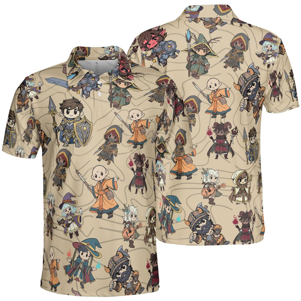 Chibi DnD Party – All Classes AOP Men/Women Polo Shirt -  - 2