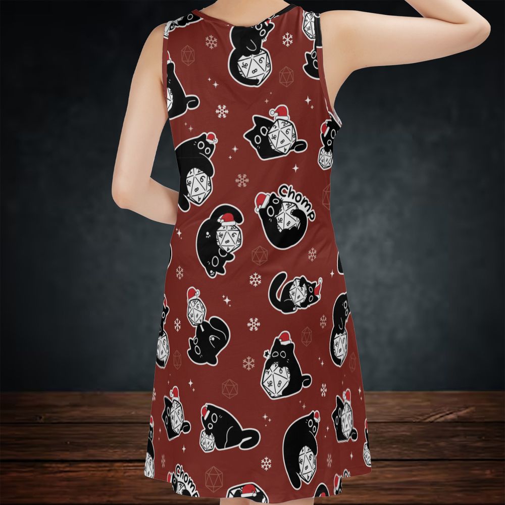 Christmas Black Cat Dice Sleeveless Dress -  - 2