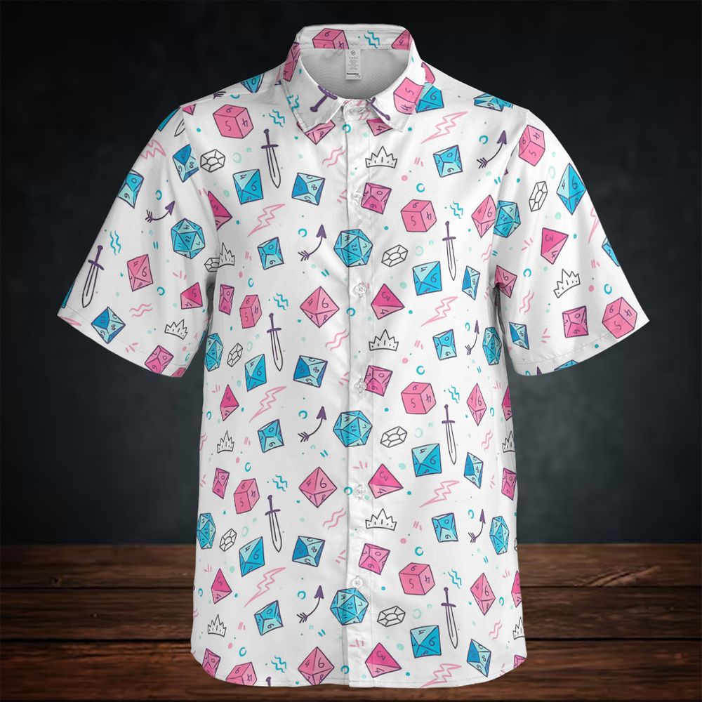 DnD Dice Pattern Cute Button Down Shirt -  - 2