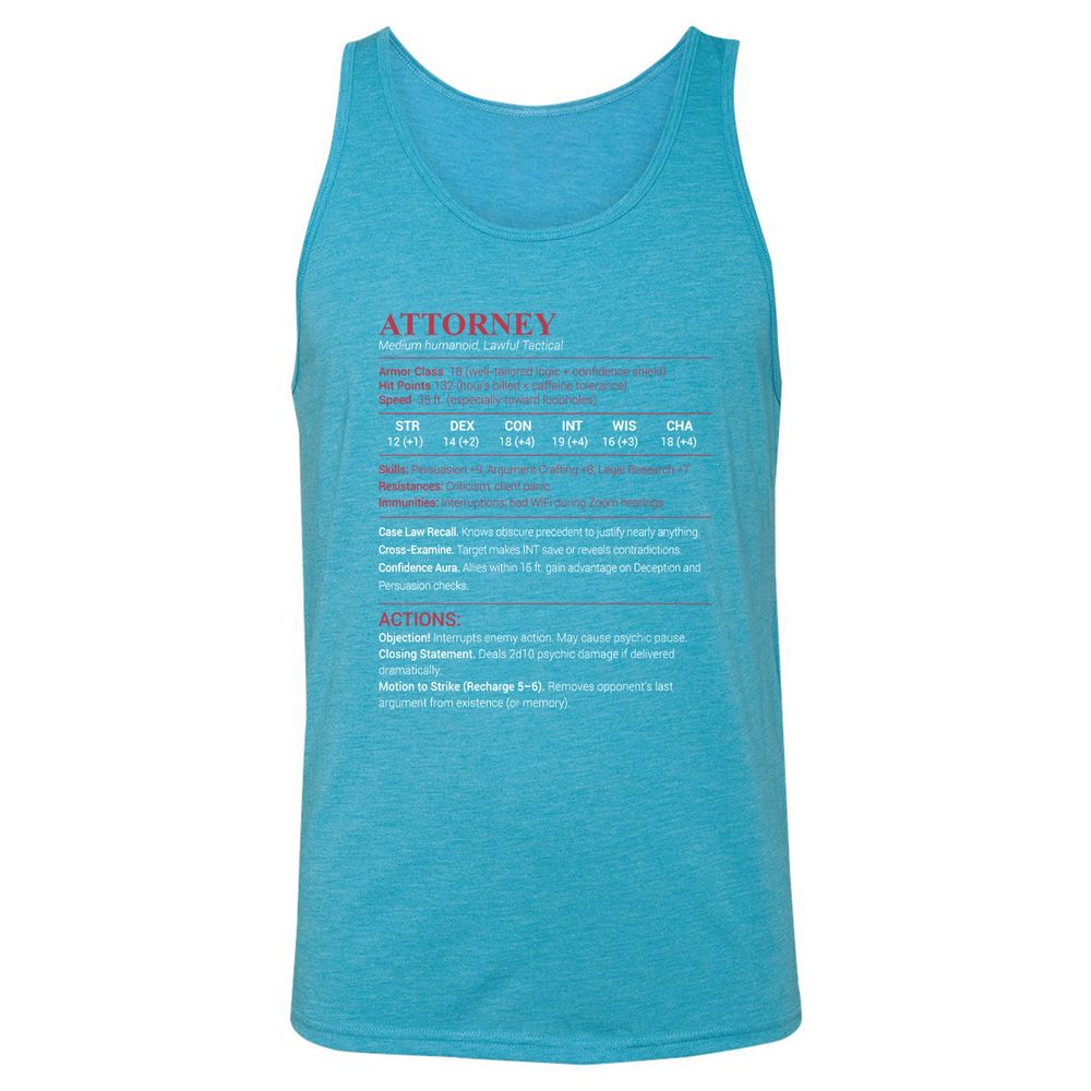 Attorney Stats Unisex Jersey Tank - Aqua Triblend - 3