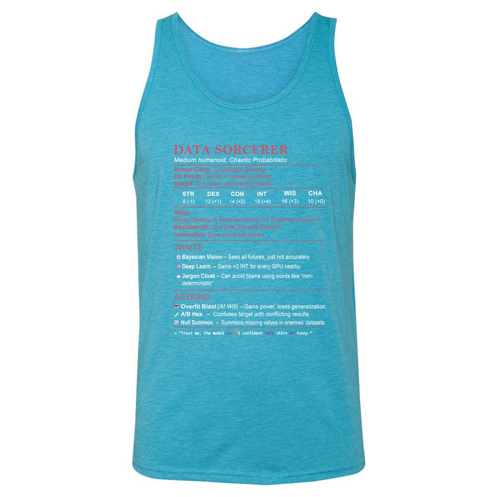 Data Scientist Stats (Data Sorcerer) Unisex Jersey Tank - Aqua Triblend - 3