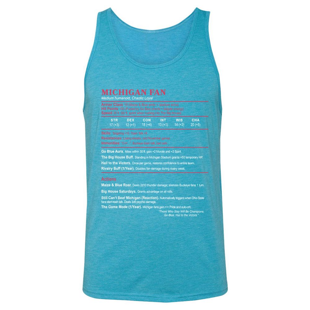 MICHIGAN FAN Unisex Jersey Tank - Aqua Triblend - 3