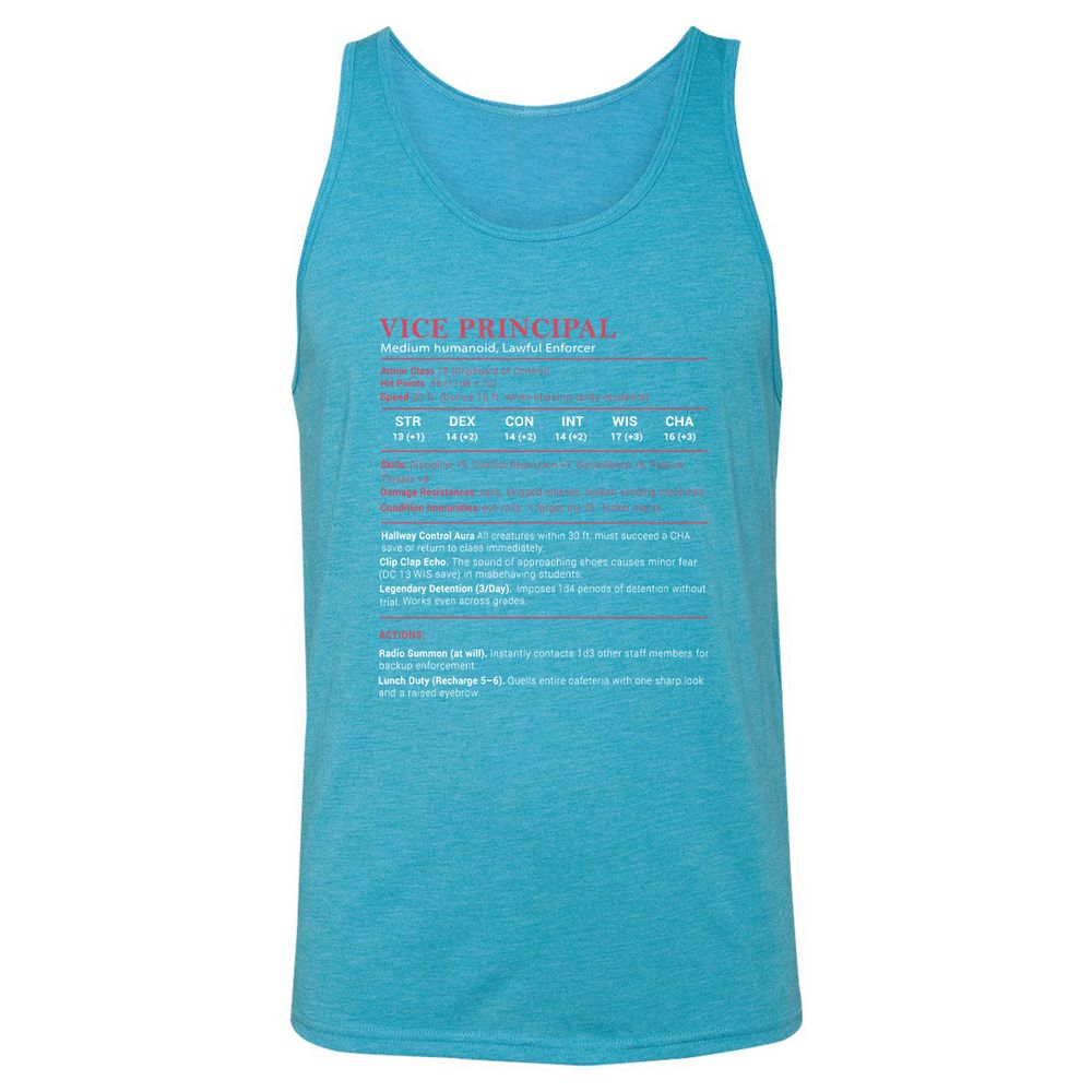 Vice Principal Stats Unisex Jersey Tank - Aqua Triblend - 3