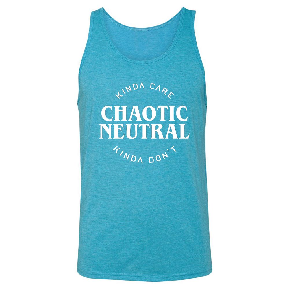 Chaotic Neutral Alignment Kinda Care Kinda Don't Unisex Jersey Tank - Aqua Triblend - 3
