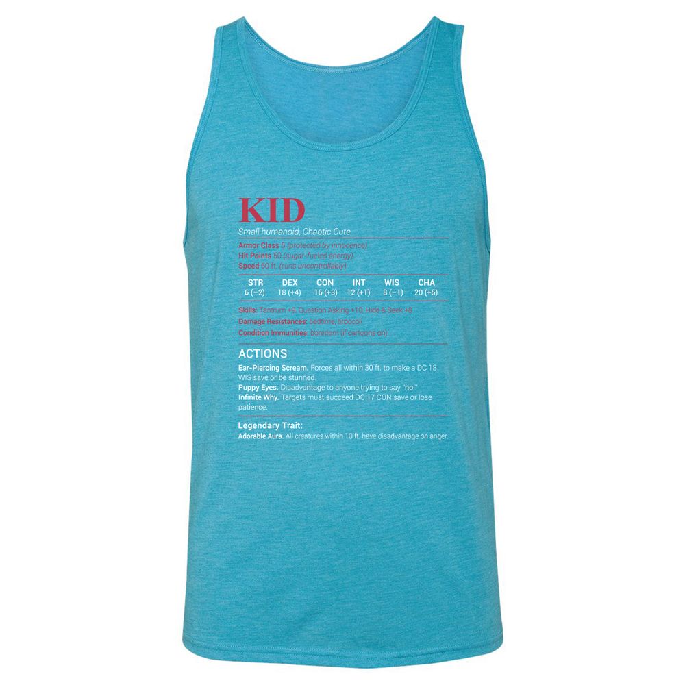 Kid Stats Unisex Jersey Tank - Aqua Triblend - 3
