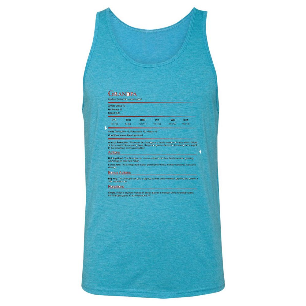 Grandpa Stat Block Unisex Jersey Tank - Aqua Triblend - 3