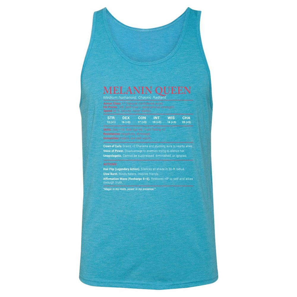 Melanin Queen Stats Unisex Jersey Tank - Aqua Triblend - 3