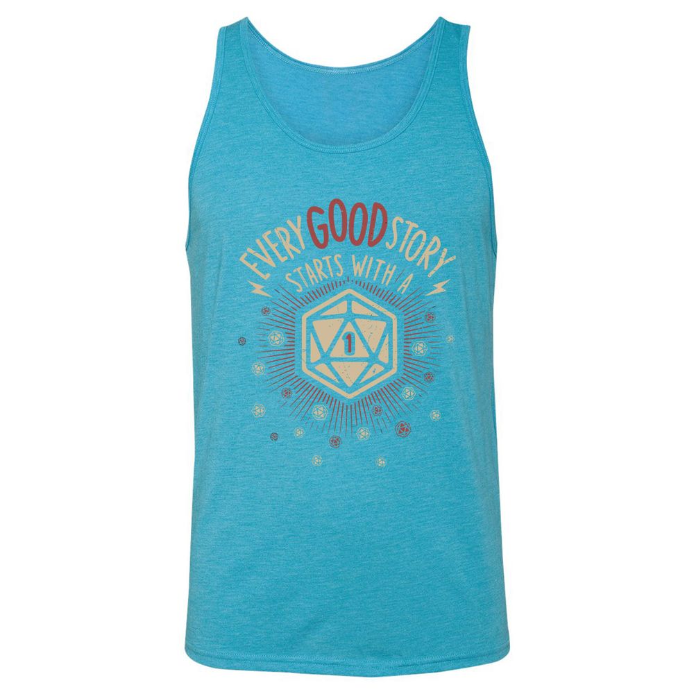 Good Story Starts With A 1 Unisex Jersey Tank - Aqua Triblend - 3
