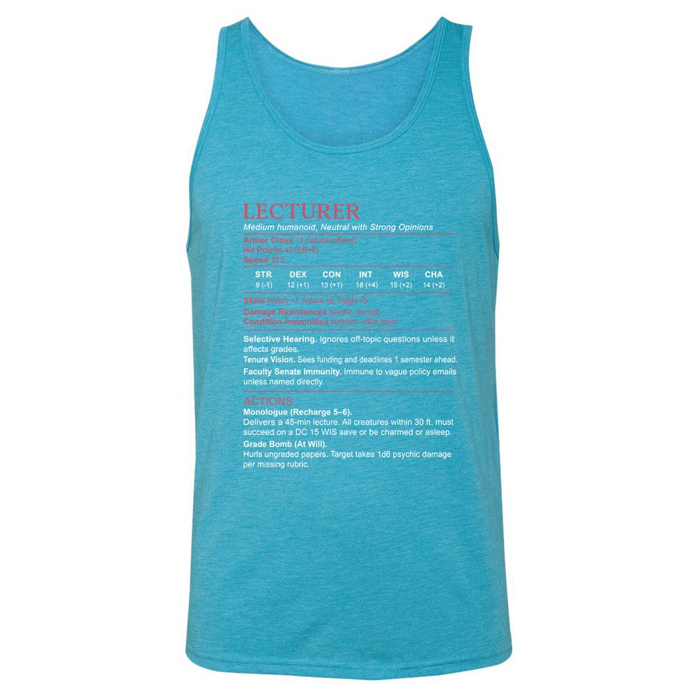 Lecturer Stats Unisex Jersey Tank - Aqua Triblend - 3
