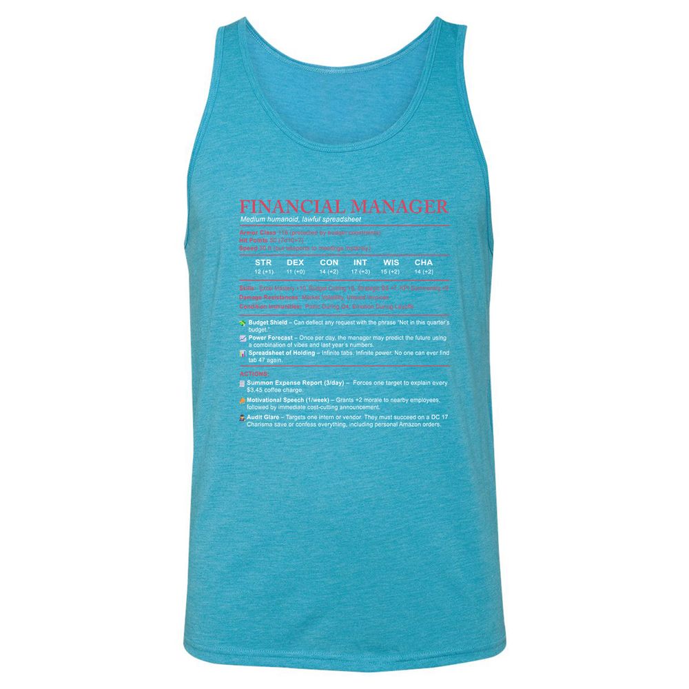 Financial Manager Stats Unisex Jersey Tank - Aqua Triblend - 3