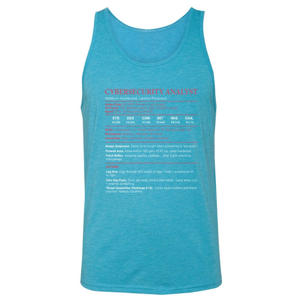 Cybersecurity Analyst Stats Unisex Jersey Tank - Aqua Triblend - 3