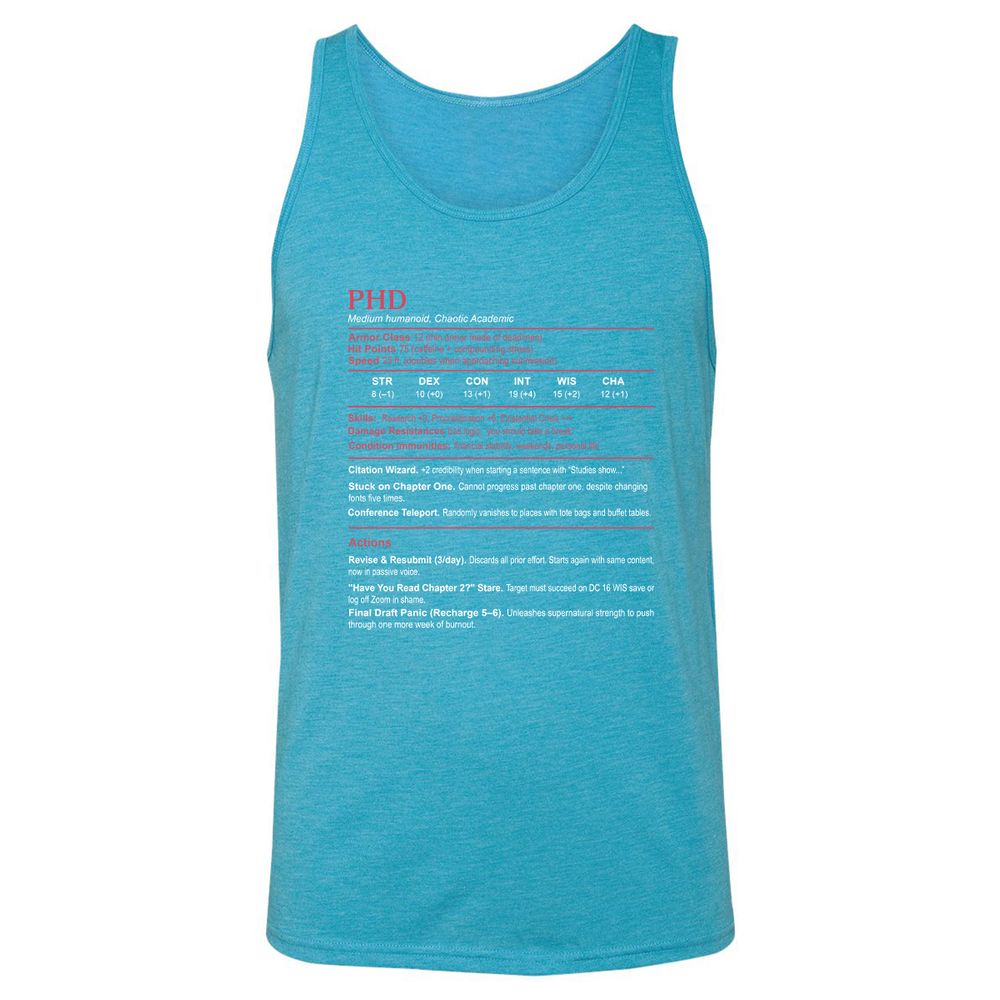 PhD Stats Unisex Jersey Tank - Aqua Triblend - 3