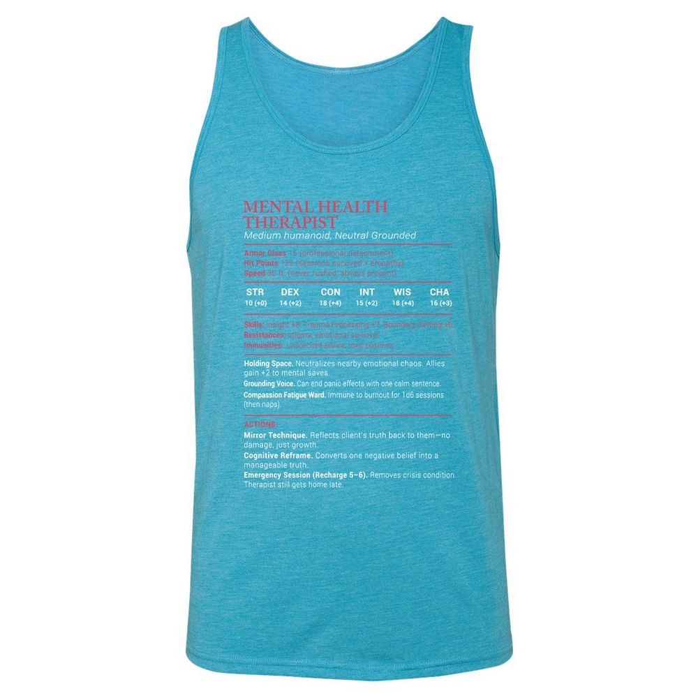 Mental Health Therapist Stats Unisex Jersey Tank - Aqua Triblend - 3