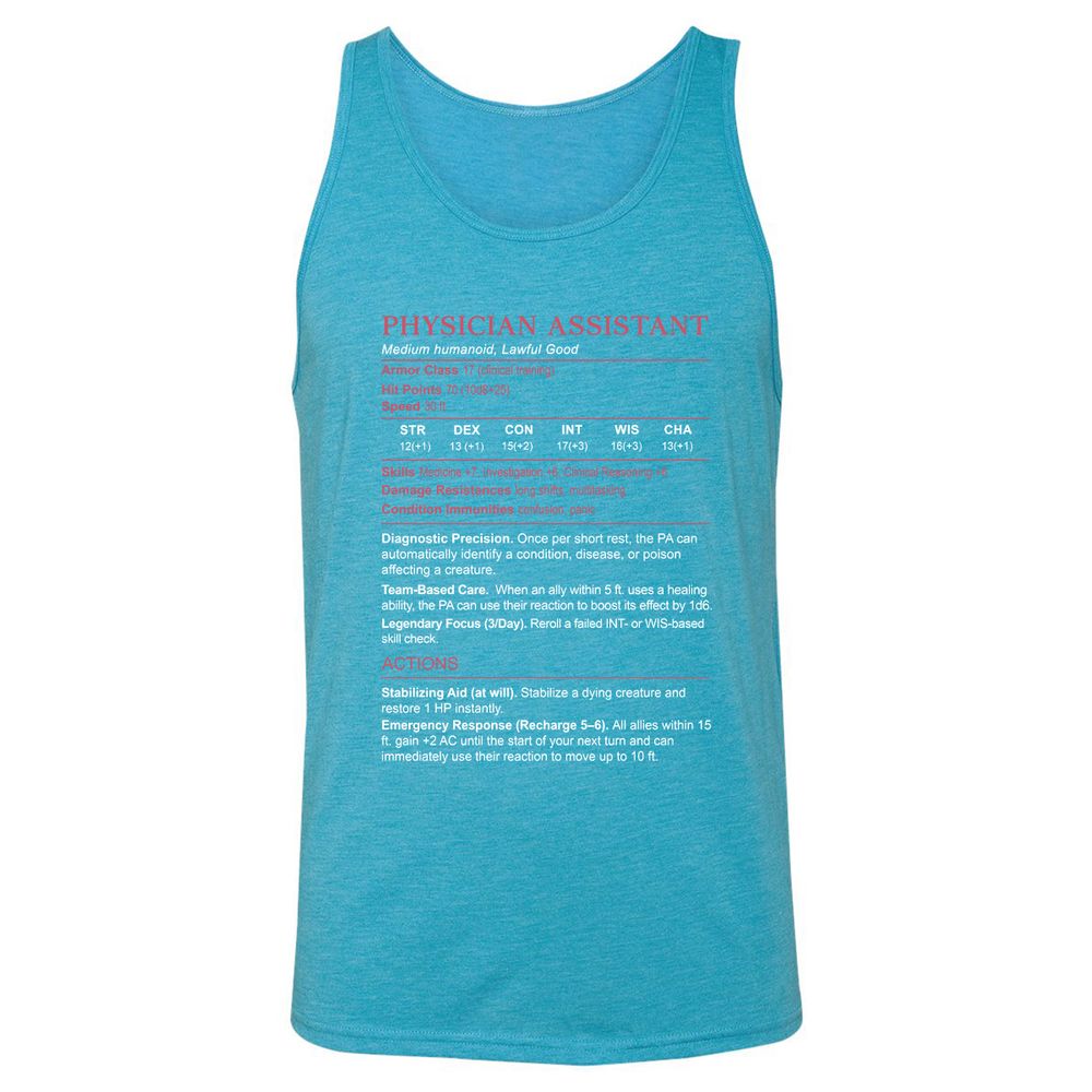 PHYSICIAN ASSISTANT Stats Unisex Jersey Tank - Aqua Triblend - 3