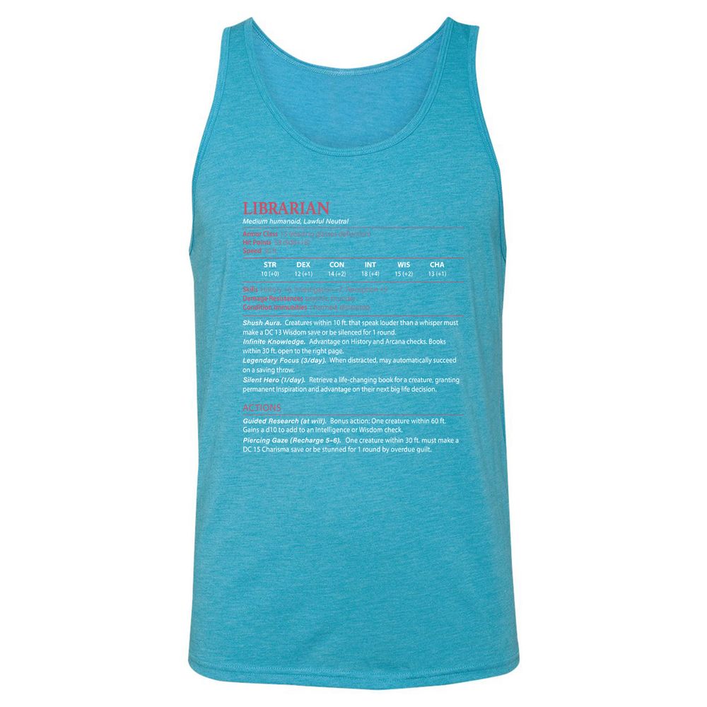 Librarian Stats Unisex Jersey Tank - Aqua Triblend - 3