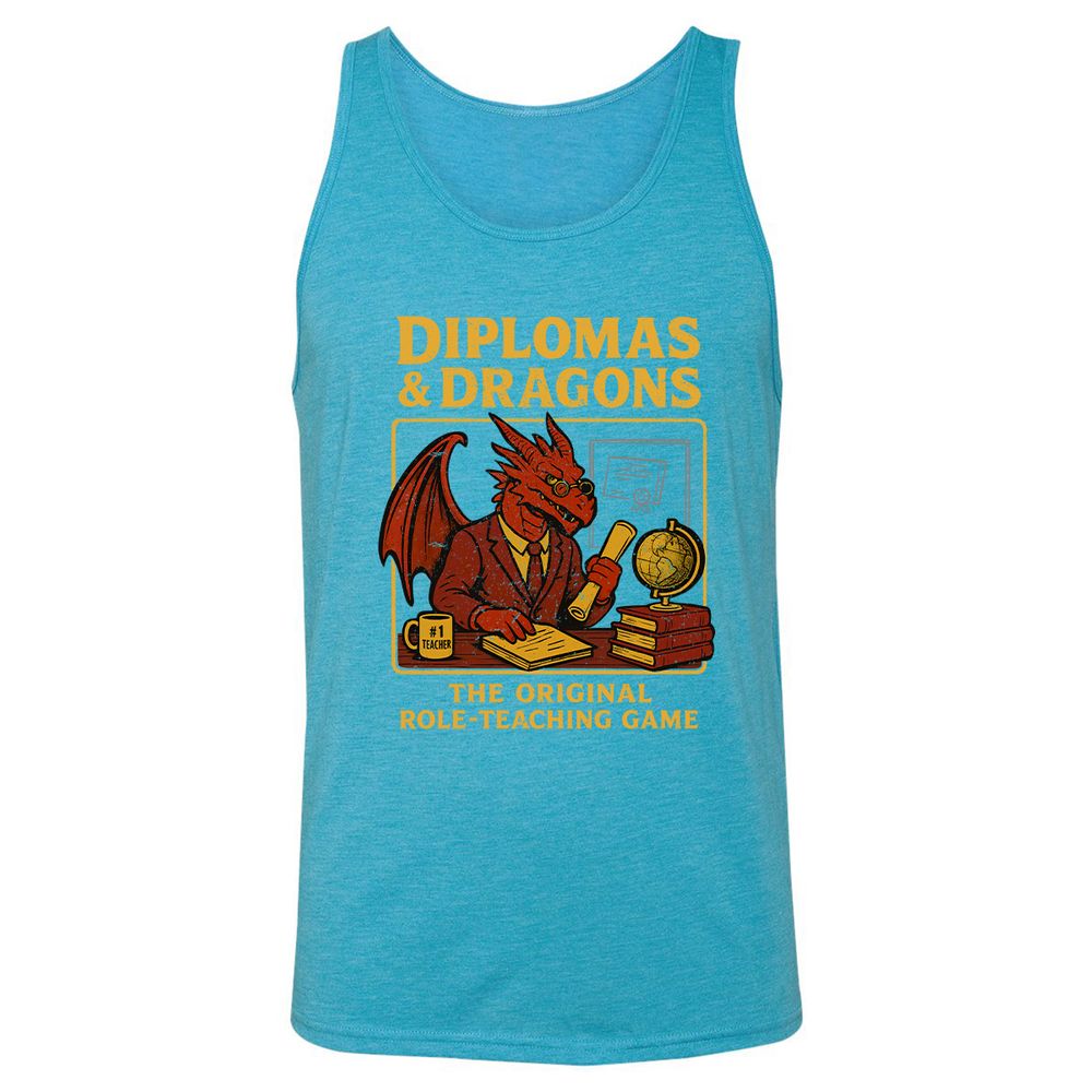 Diplomas & Dragons Unisex Jersey Tank - Aqua Triblend - 3