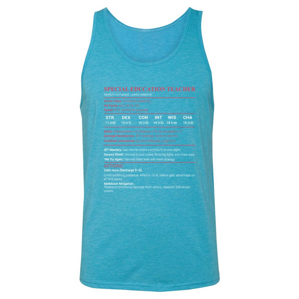 Special Edu Stats Unisex Jersey Tank - Aqua Triblend - 3