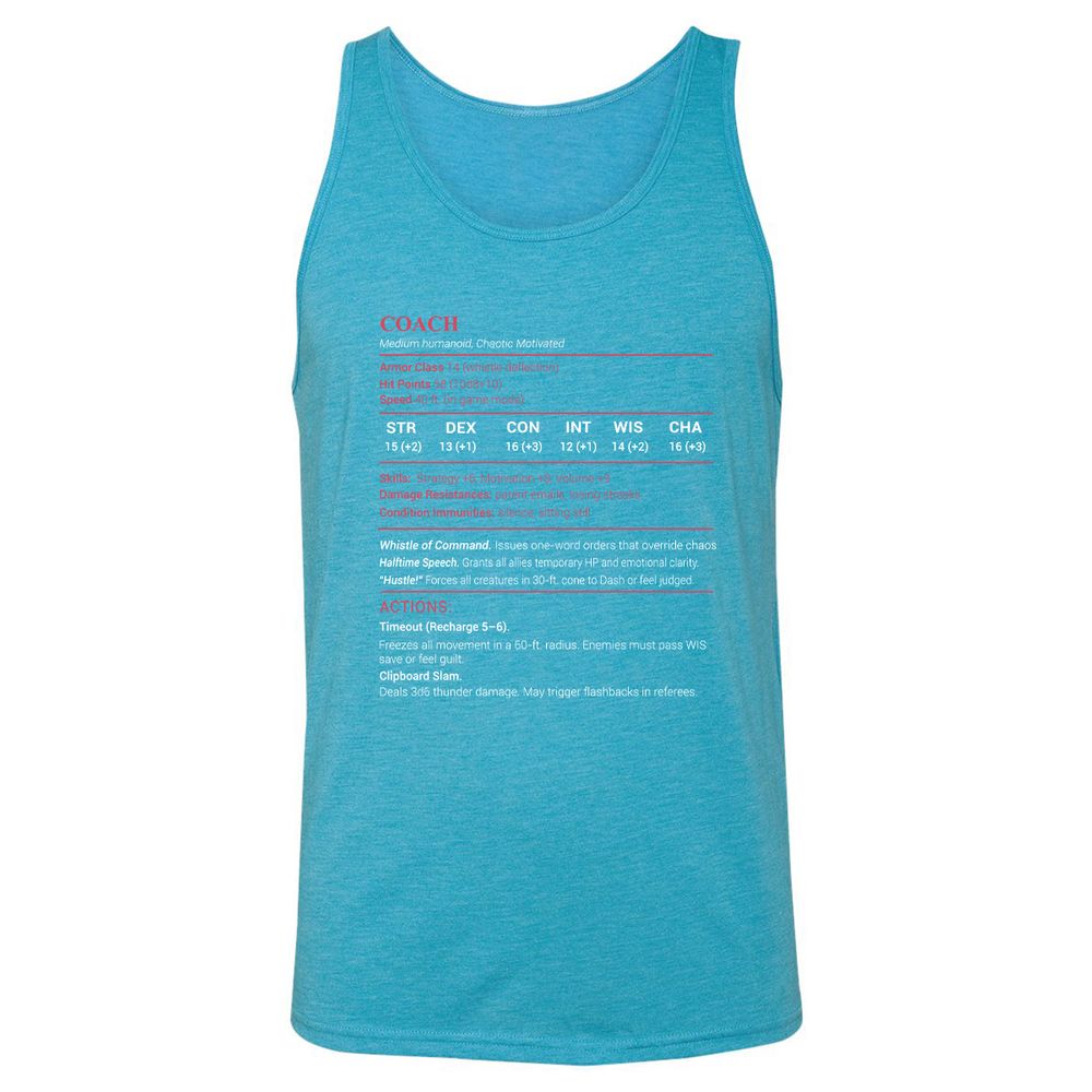 Coach Stats Unisex Jersey Tank - Aqua Triblend - 3