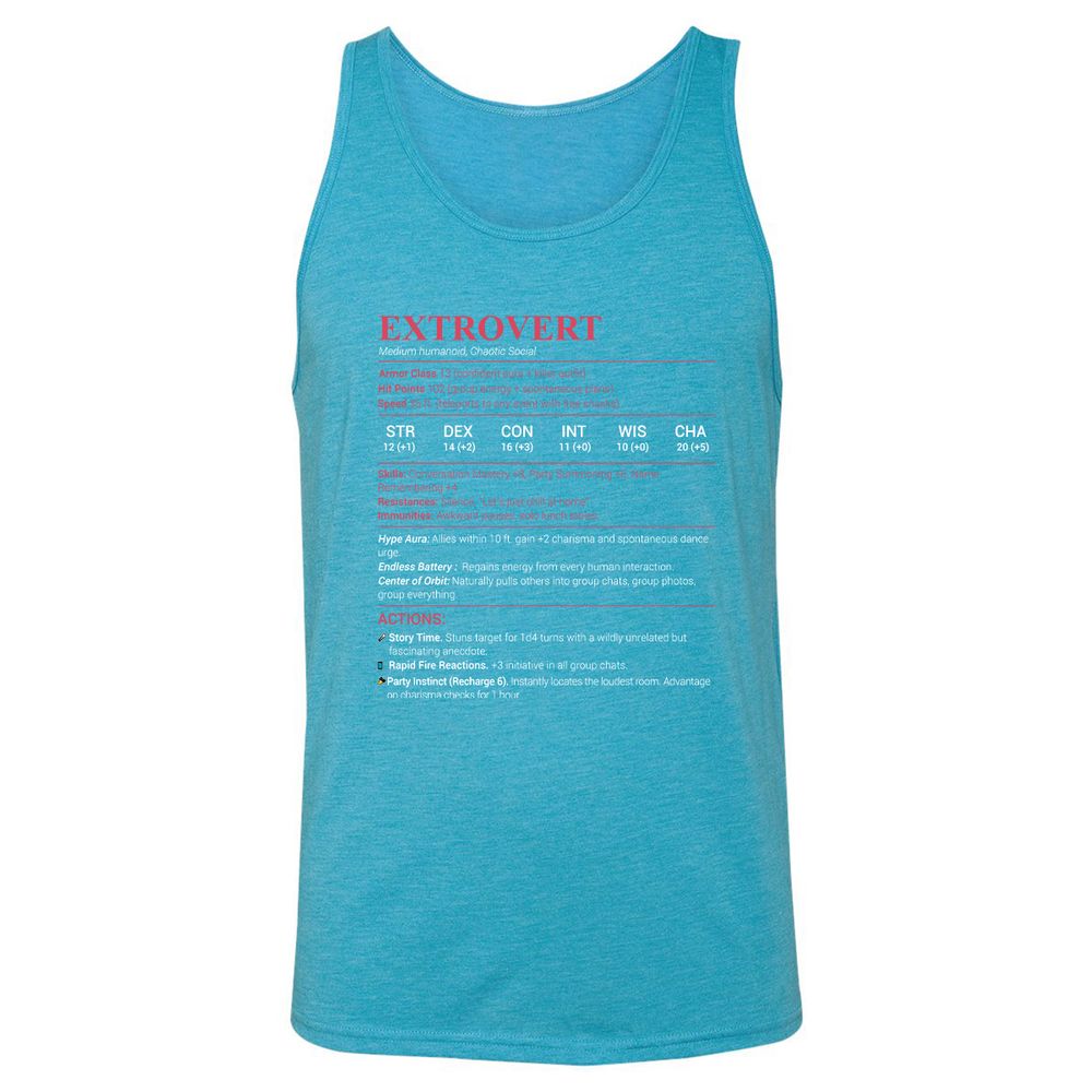 Extrovert Stats Unisex Jersey Tank - Aqua Triblend - 3