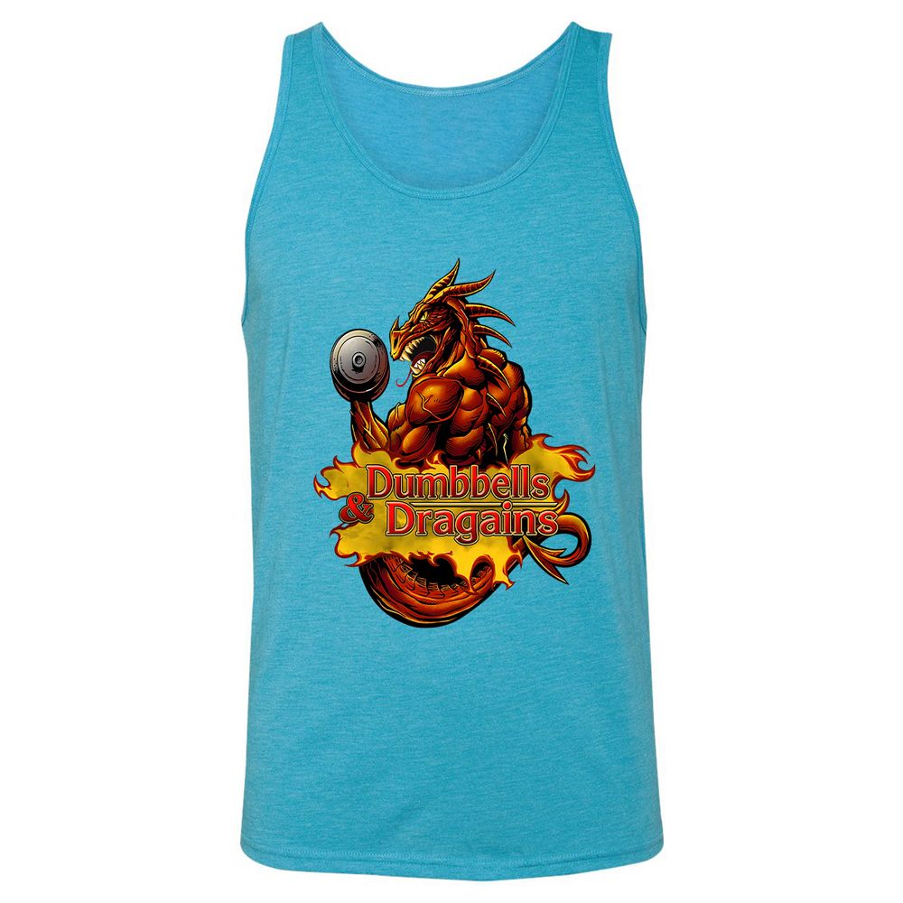 Dumbbells & Dragains Unisex Jersey Tank - Aqua Triblend - 3