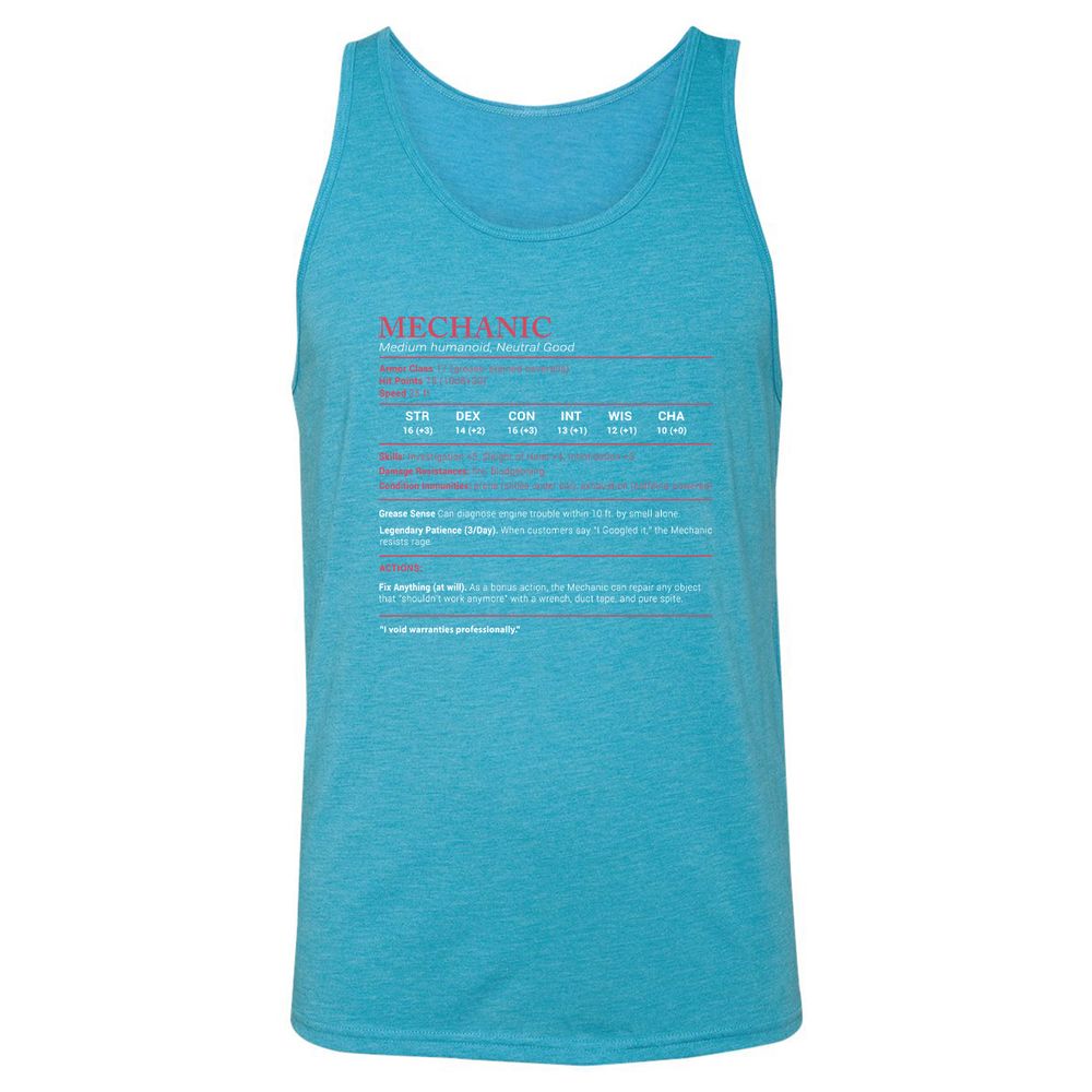 Mechanic Stats Unisex Jersey Tank - Aqua Triblend - 3