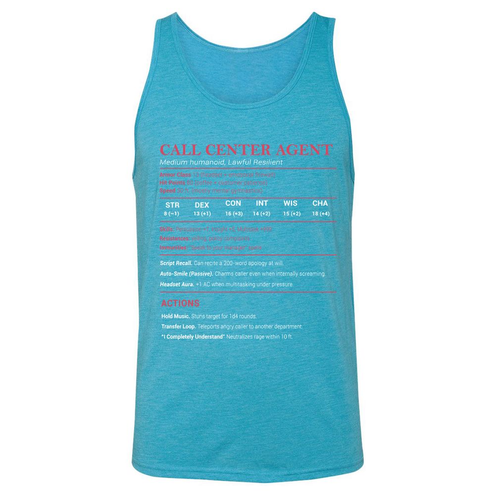 Call Center Agent Stats Unisex Jersey Tank - Aqua Triblend - 3