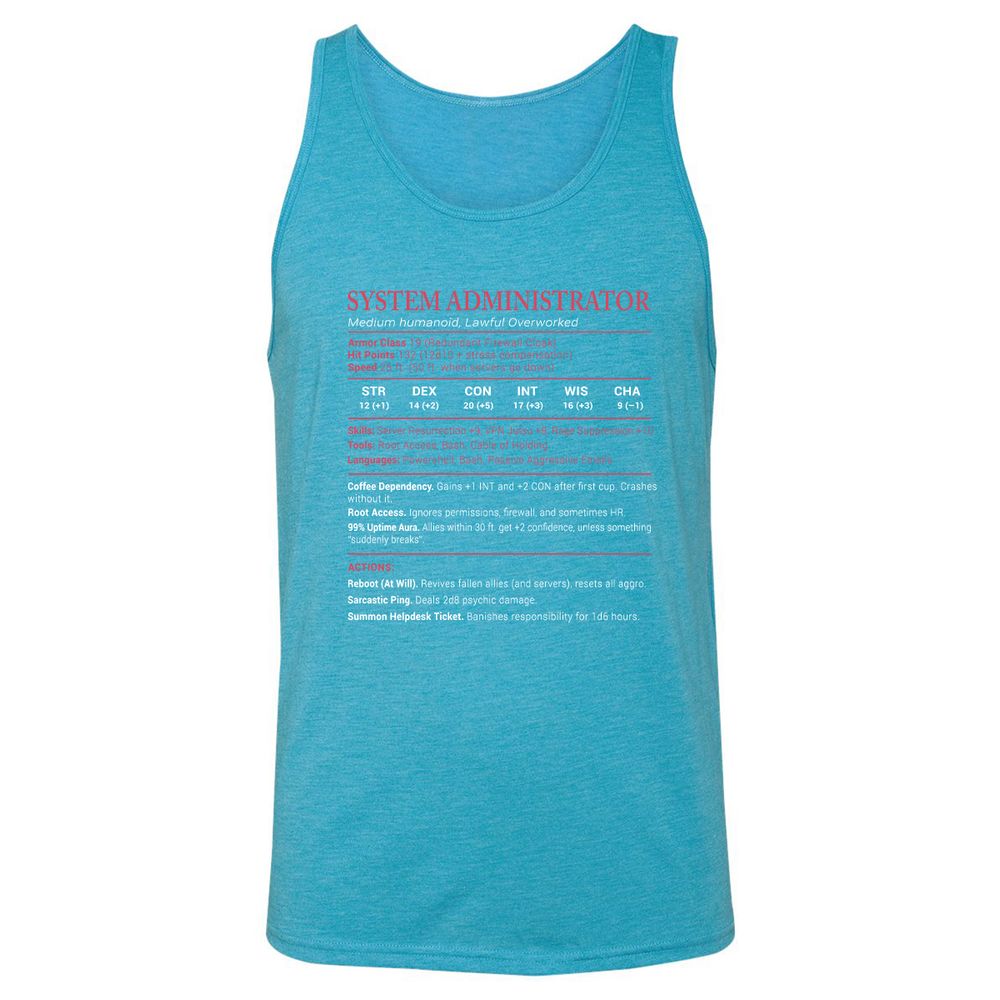 System Administrator Stats Unisex Jersey Tank - Aqua Triblend - 3
