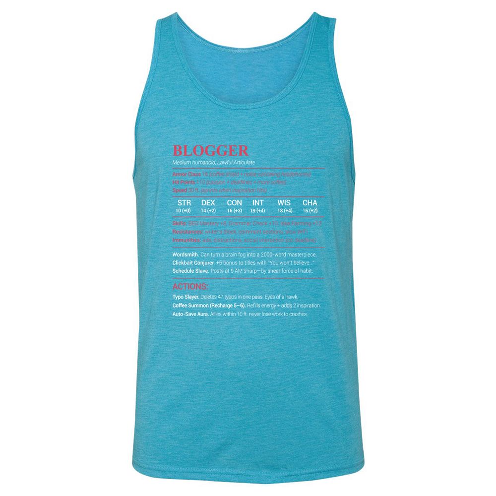 Blogger Unisex Jersey Tank - Aqua Triblend - 3
