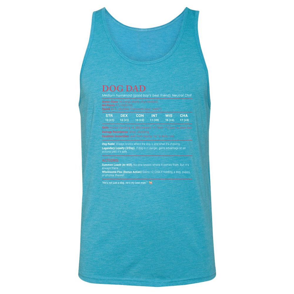 Dog Dad Stats Unisex Jersey Tank - Aqua Triblend - 3