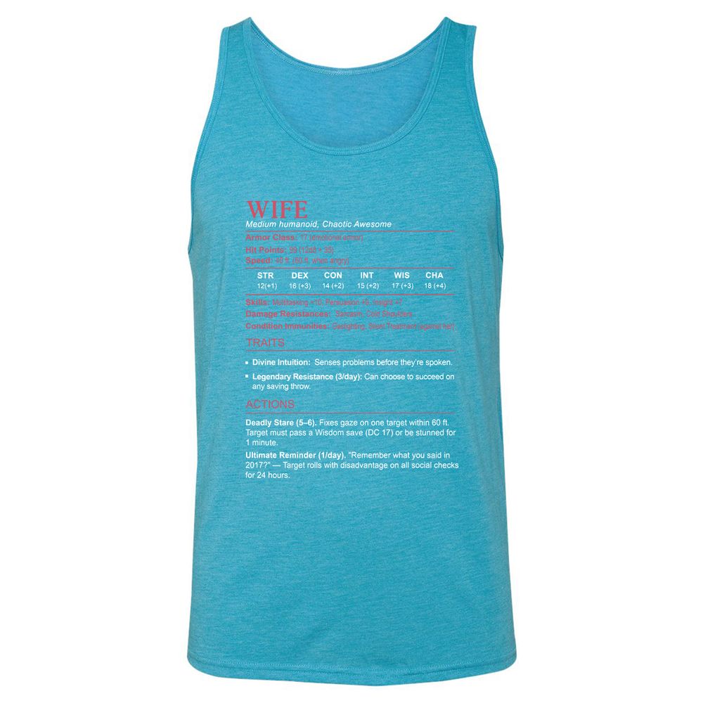 Wife Stats Unisex Jersey Tank - Aqua Triblend - 3