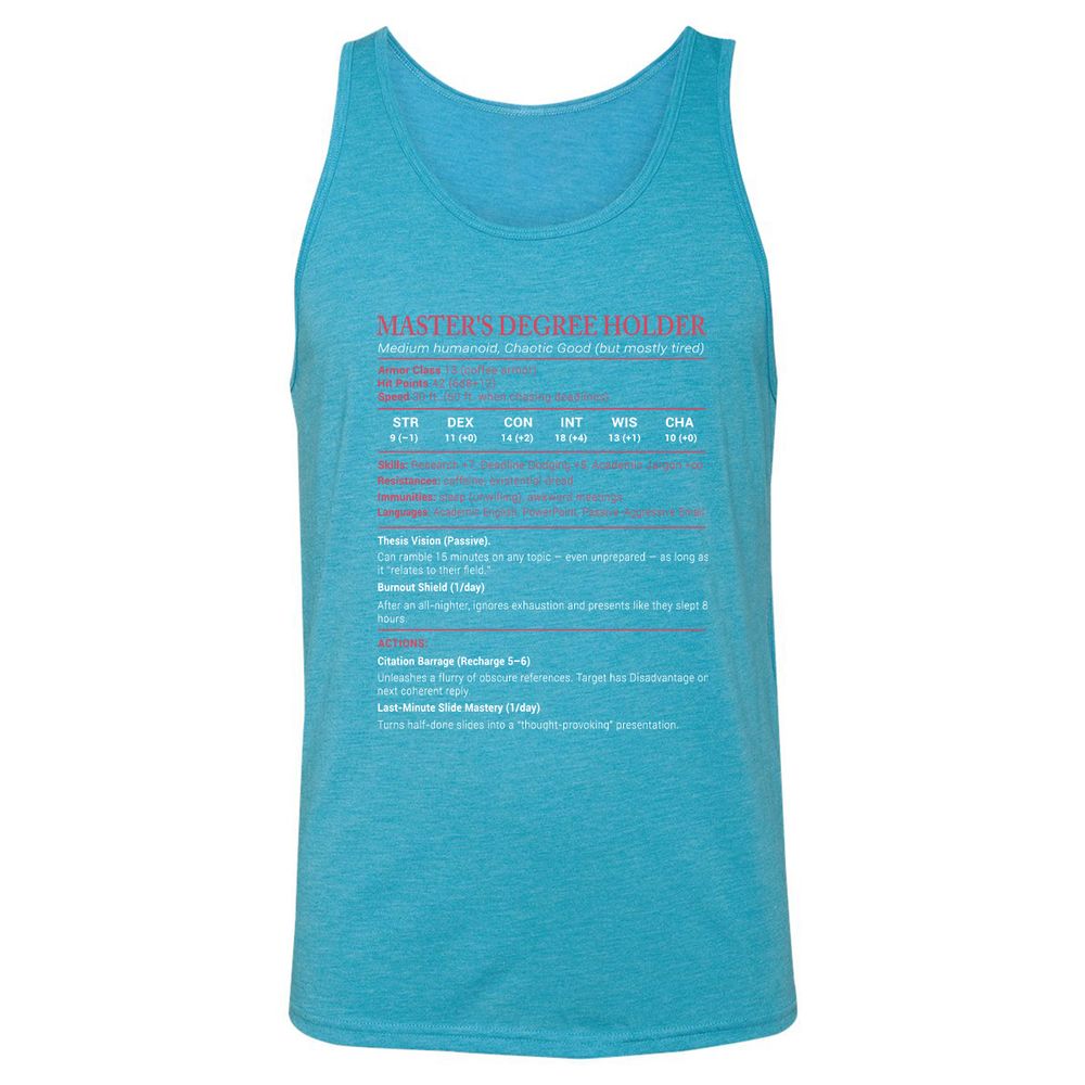 Master Degree's Holder Stats Unisex Jersey Tank - Aqua Triblend - 3