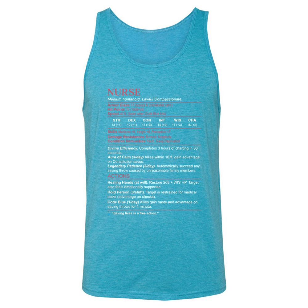 Nurse Stats 3 Unisex Jersey Tank - Aqua Triblend - 3