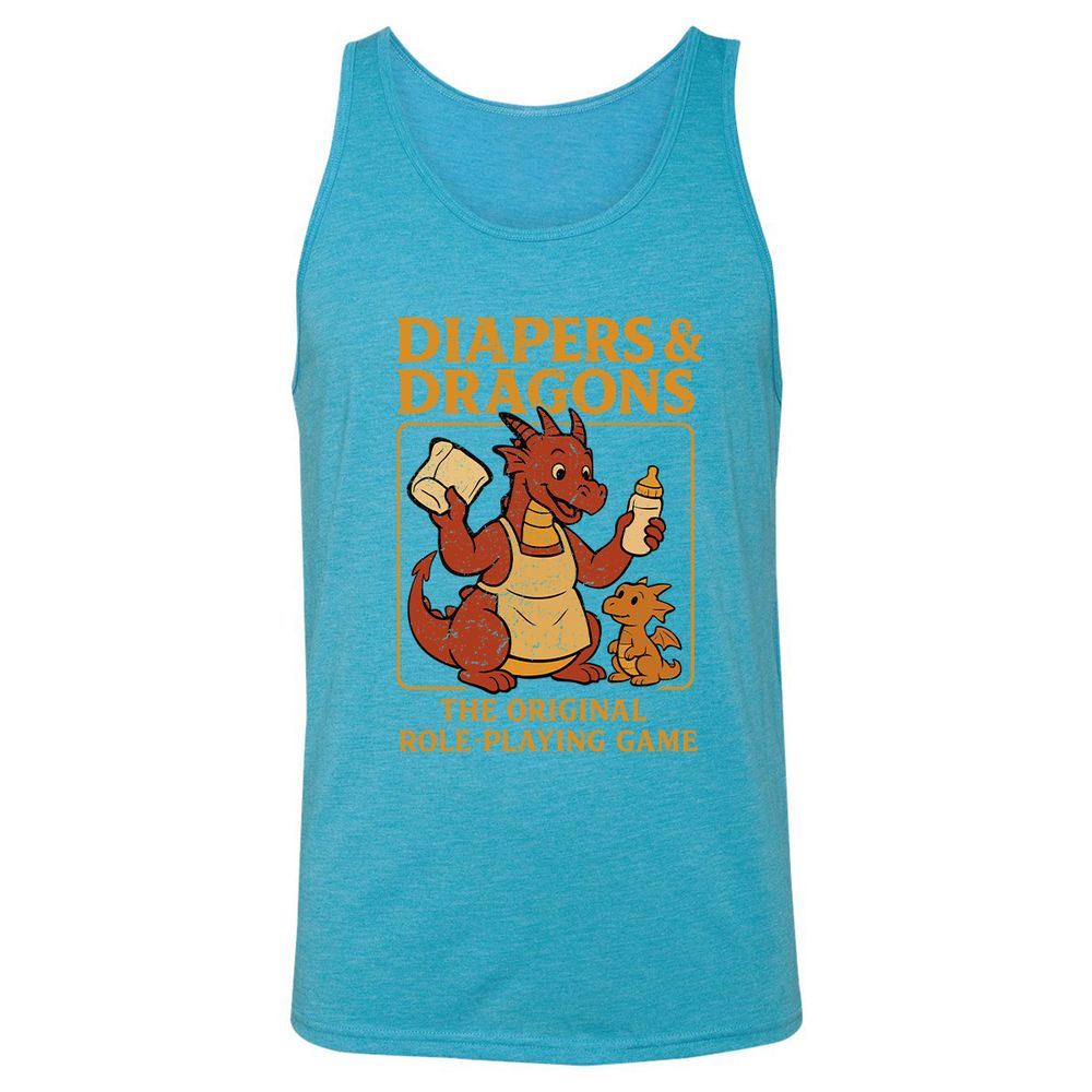 Diapers & Dragons Unisex Jersey Tank - Aqua Triblend - 3