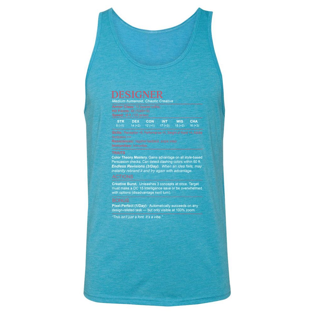 Designer Stats Unisex Jersey Tank - Aqua Triblend - 3