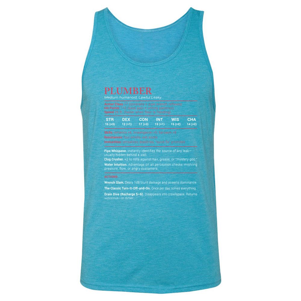Plumber Stats Unisex Jersey Tank - Aqua Triblend - 3