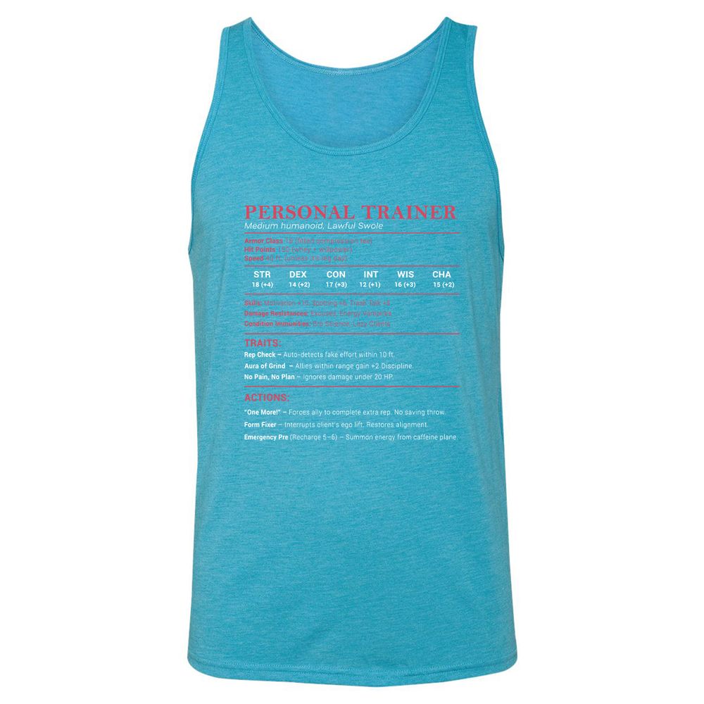 Personal Trainer PT Stats Unisex Jersey Tank - Aqua Triblend - 3