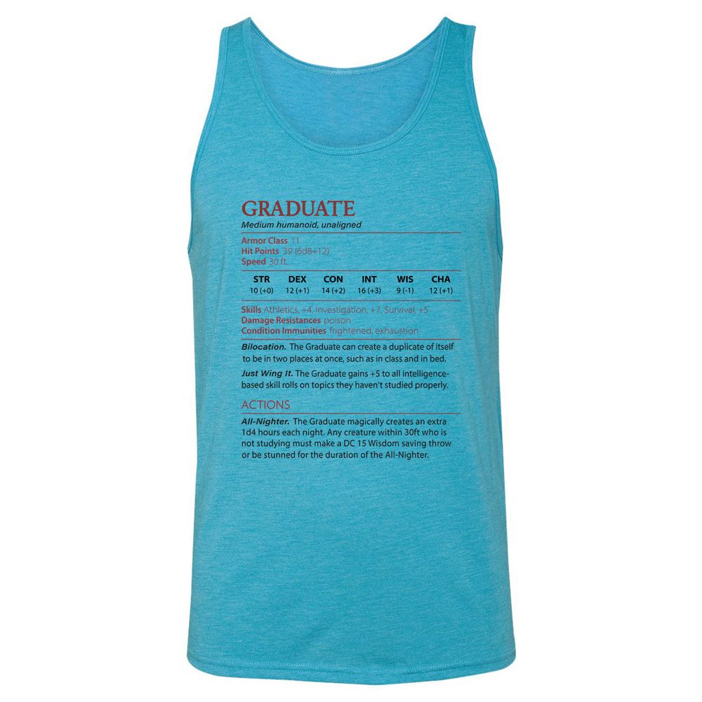 Graduate Stats Unisex Jersey Tank - Aqua Triblend - 3