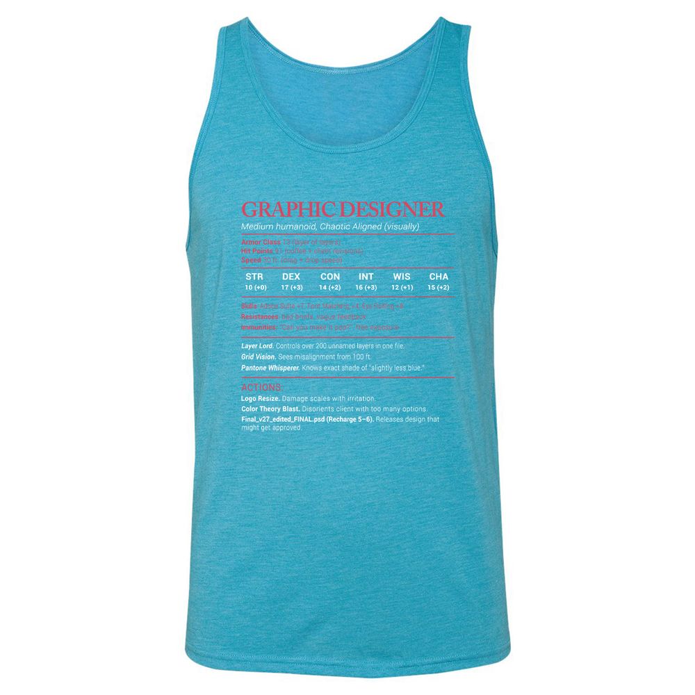 Graphic Designer Stats Unisex Jersey Tank - Aqua Triblend - 3