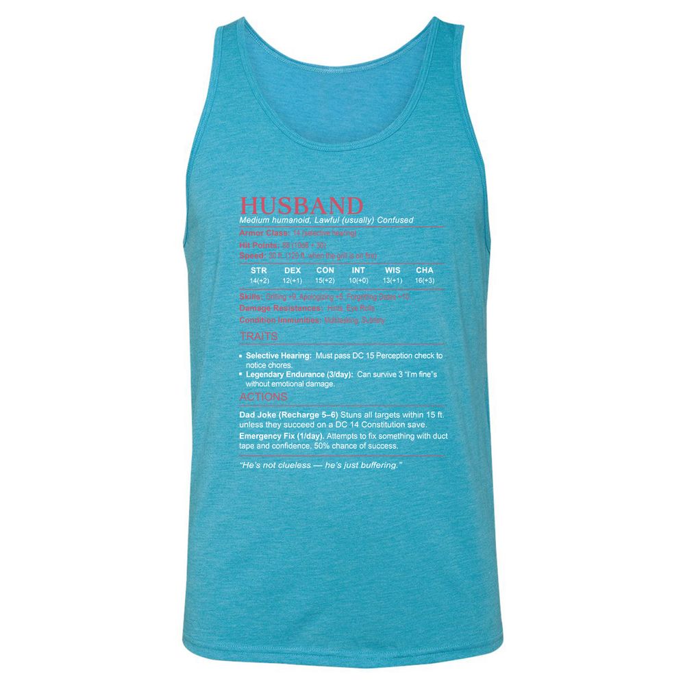 Husband Stats Unisex Jersey Tank - Aqua Triblend - 3