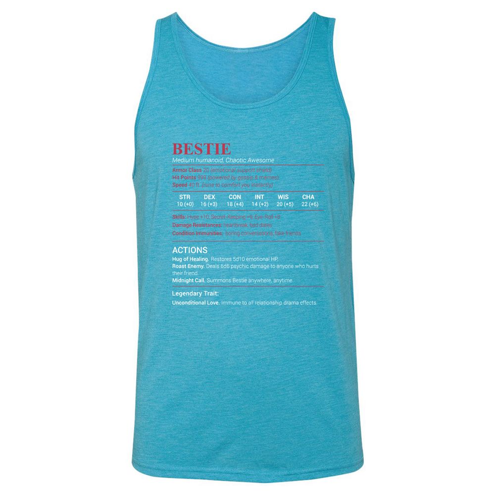 Bestie Stats Unisex Jersey Tank - Aqua Triblend - 3
