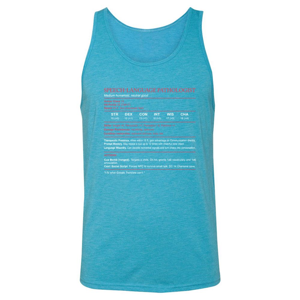 Speech Language Pathologist Stats Unisex Jersey Tank - Aqua Triblend - 3